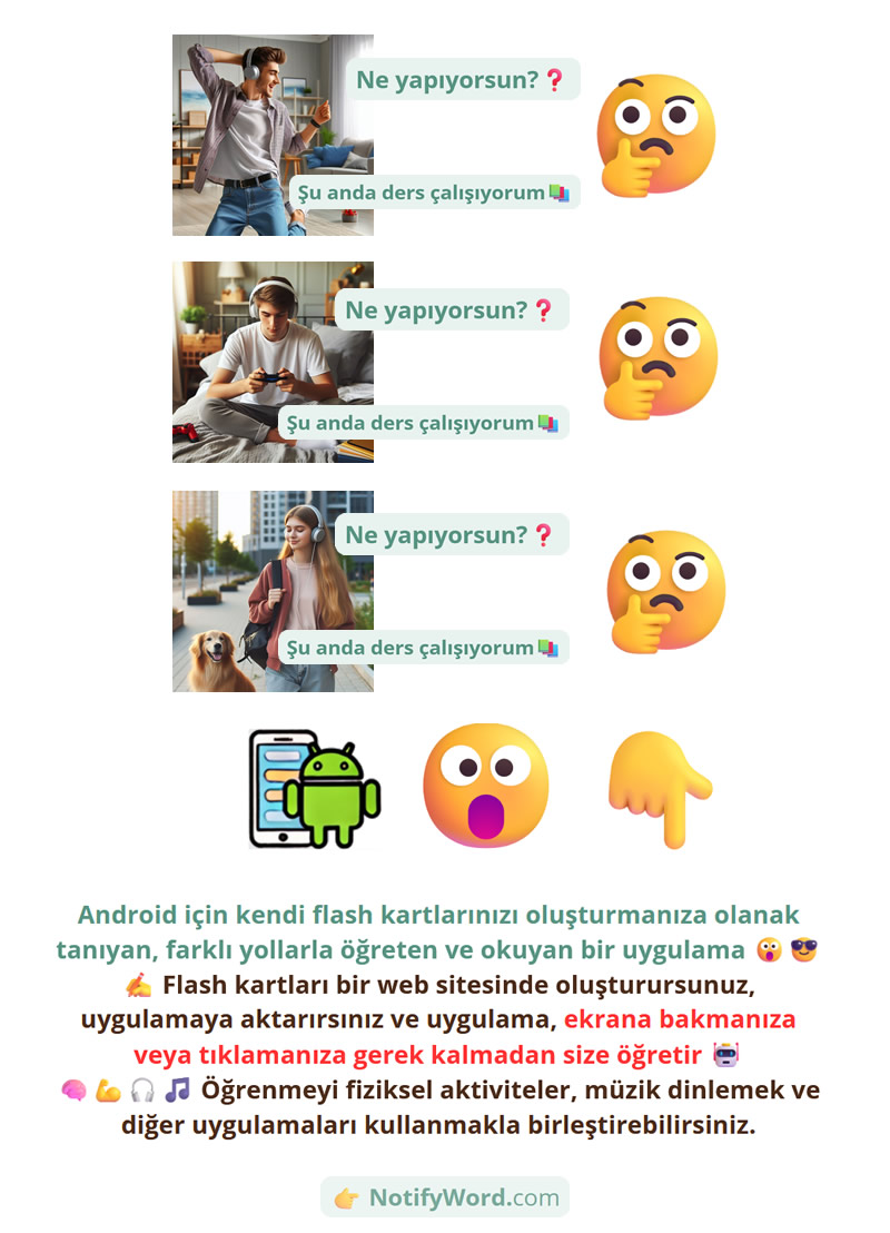 Farklı yollarla öğrenmek için flashcard uygulaması